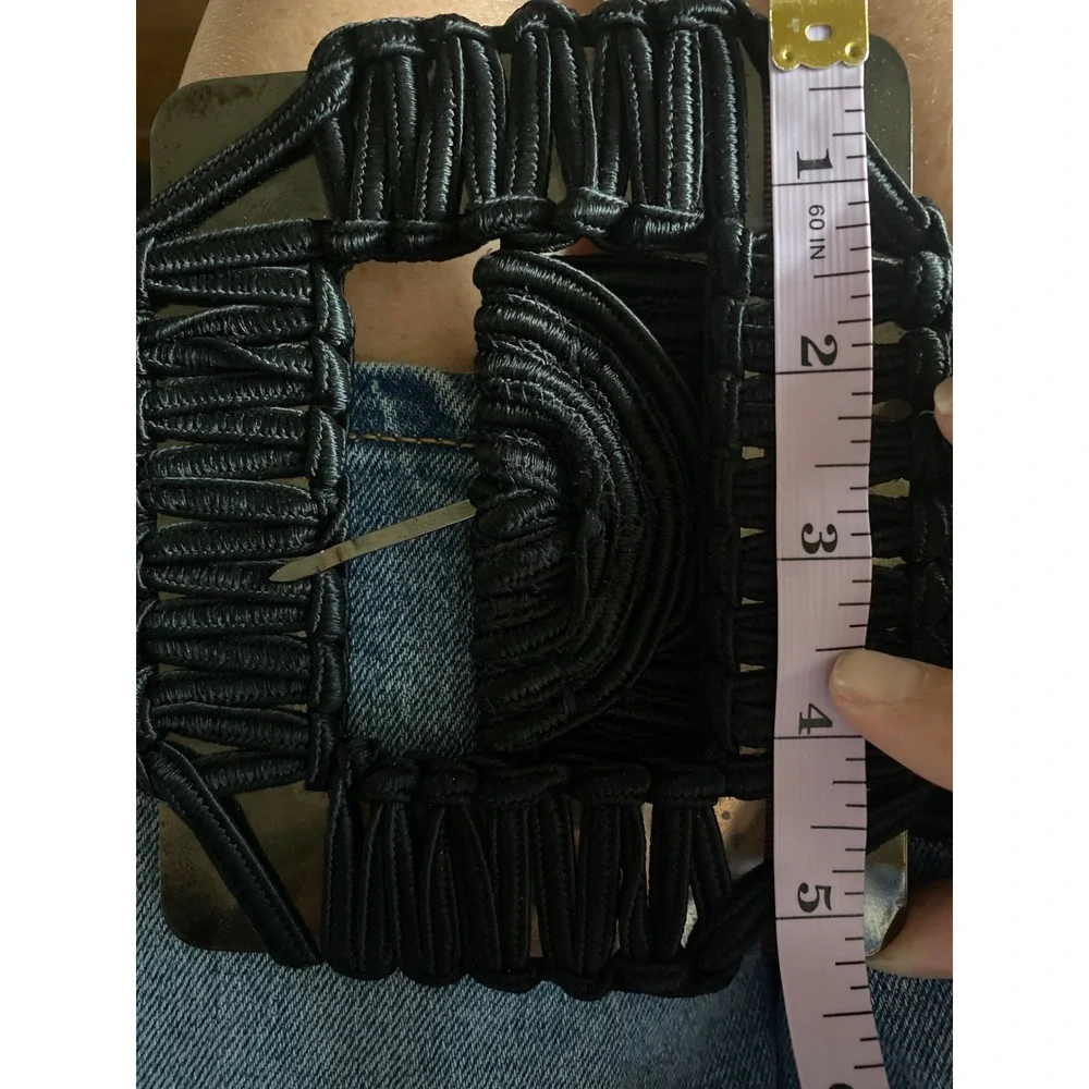 Vintage 80s 90s Black Soutache Cord Wide Cinch Belt Braided Statement Buckle